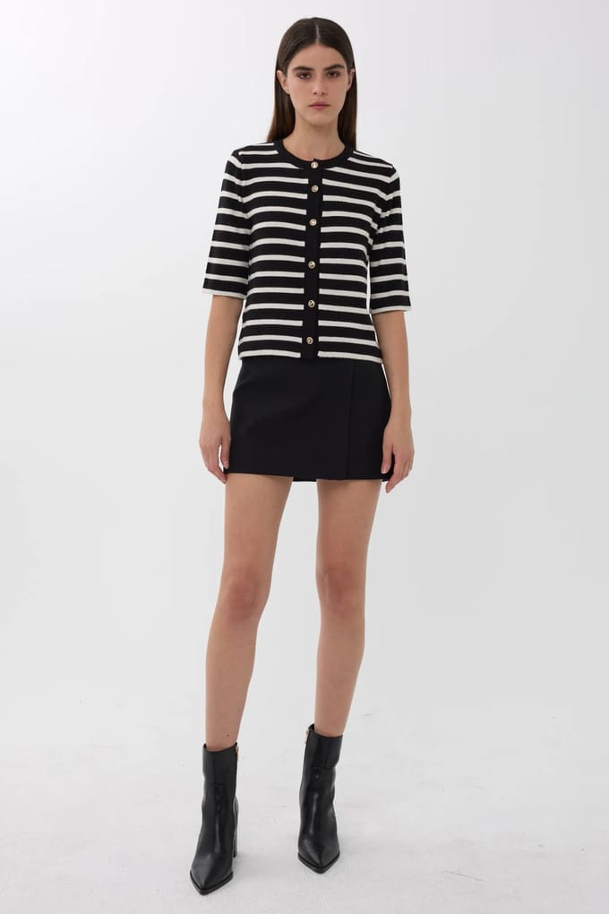 Korte Mouwen Gestreepte Knopf cardigan