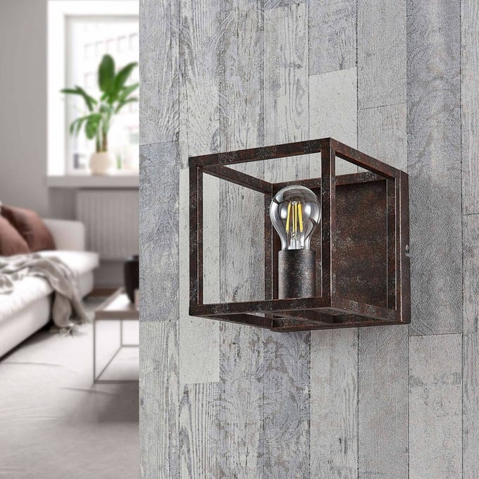 Lindby - wandlamp - 1licht - Metaal - H: 18 cm - E27 - roest antiek