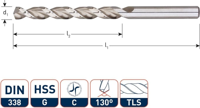 Rotec HSS houtspiraalboor, TLS, Ø 5,0 x 52 / 86 mm (10 stuks)