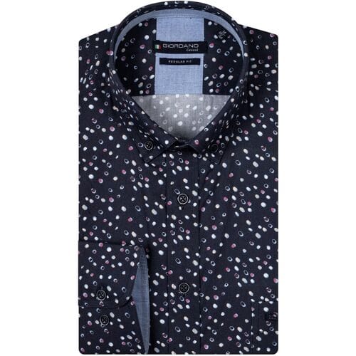 Giordano Overhemd Ivy Button-Down Multi Dots Pattern Twill Navy-Cerise / male