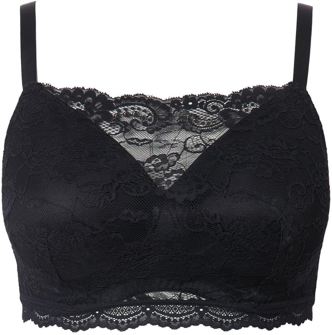 Ulla Popken - Dames - Bralette zachte cups kant zonder beugel - Zwart - Maat 100B