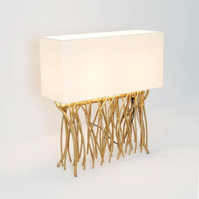 Holländer Tafellamp CAPRI, goud/ecru, hoogte 51 cm, metaal, 2 x E14