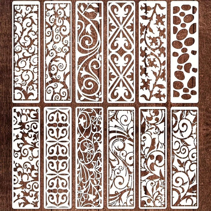 12 Delig Schilderkader Sjabloon, Blad Sjabloon, Herbruikbaar Meubel Taart Decoratie Sjabloon, Geschikt voor Houten DIY 12pcs brown