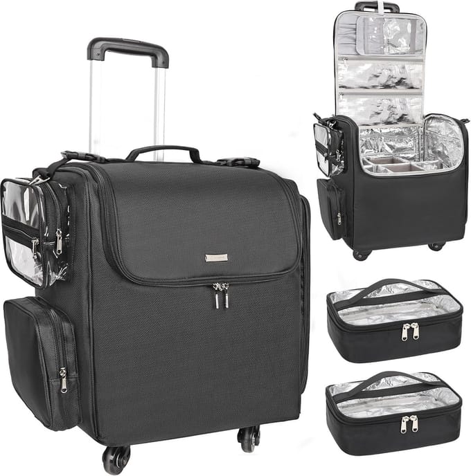 4-wheeled make-upcase met hittegeïsoleerde laag en instelbare compartimenten