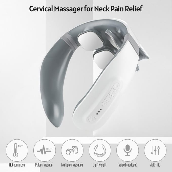Draagbare elektrische nekmassager Cervicale stimulator voor nekontspanning Pijnbestrijding Verwarmingstherapie 6 wit