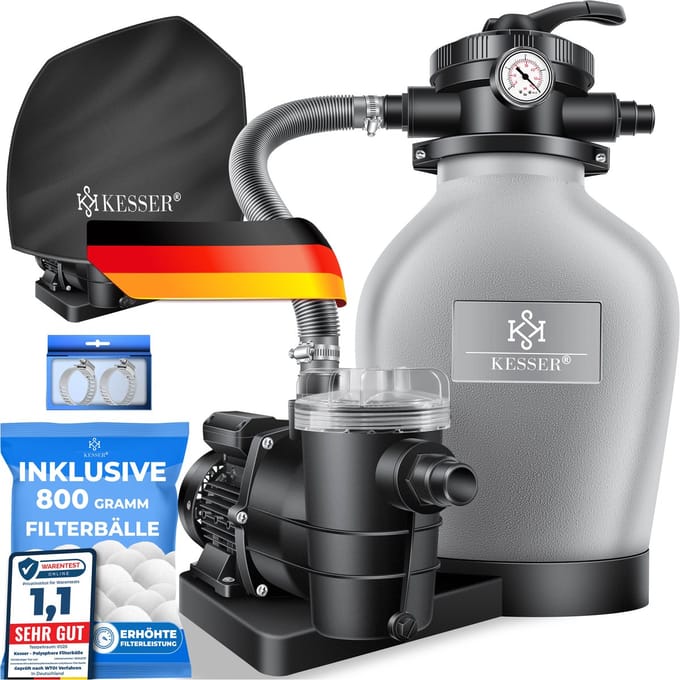 KESSER® Zandfilterpomp Inclusief 800g Filterballen - Zwembadpomp 10.200 L/u Zwembad Filter Set