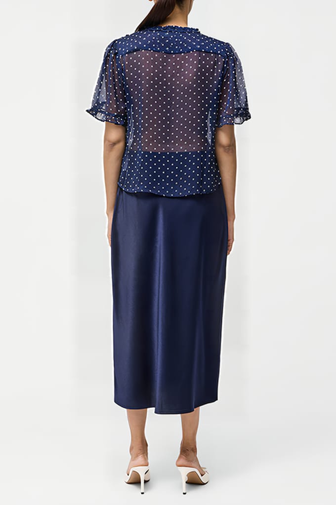 French Connection Polka Dot Short Sleeve Ruffle Top Sz18 Midnight/summer Größe: 6 | Blusen Outlet | Damen