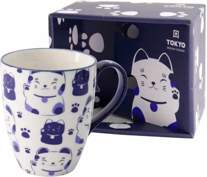 Tokyo Design Studio – Kawaii Maneko Mok – Blauw/Zwart – 340 ml – Geschenkdoos