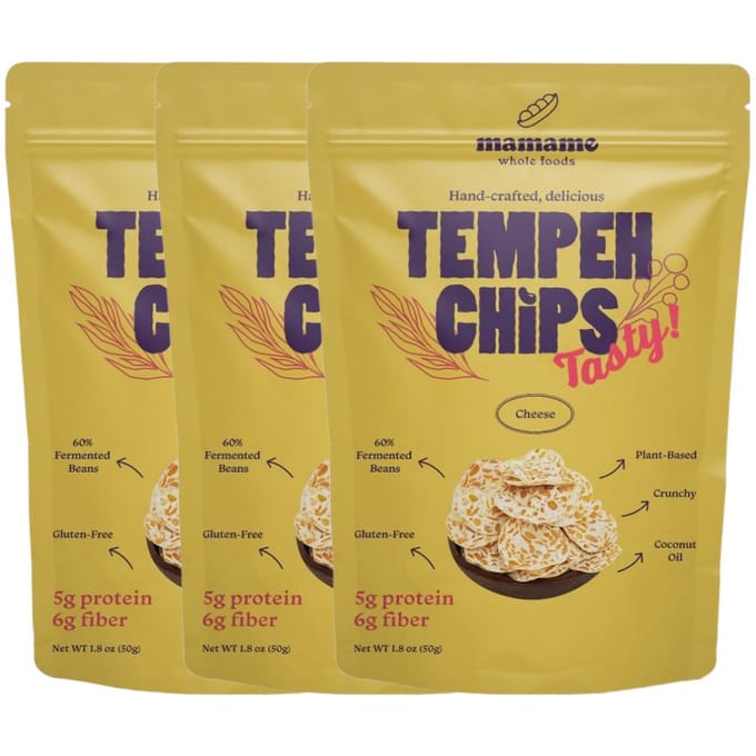Mamame Tempeh Chips Kaas Krokante Hartige Snack 50g x 3 Pak beige
