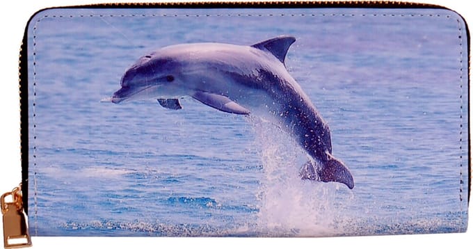 Portemonnee met dolfijn die uit de zee springt - 19,5x10cm