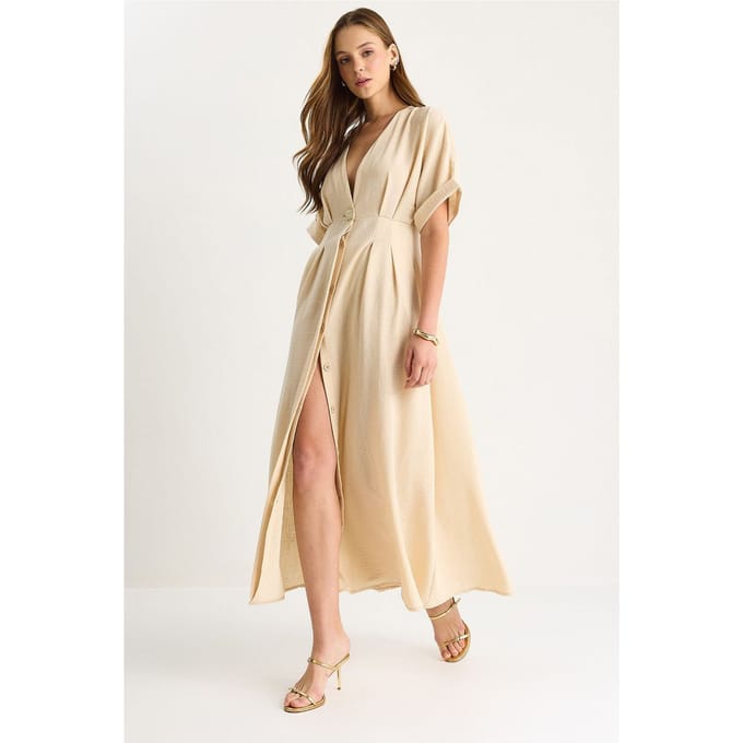 V-hals Midi-jurk met Split