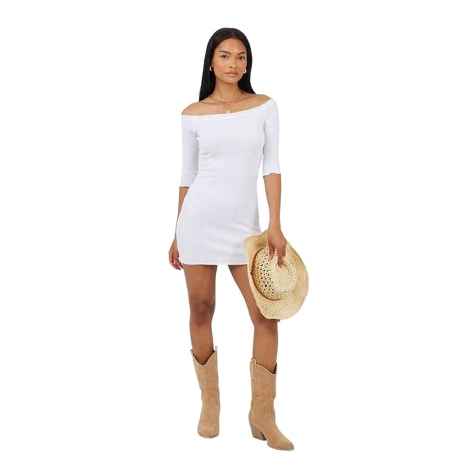 Brave Soul Dames Ribbels Lattenrand Mini/Jurk (Wit)