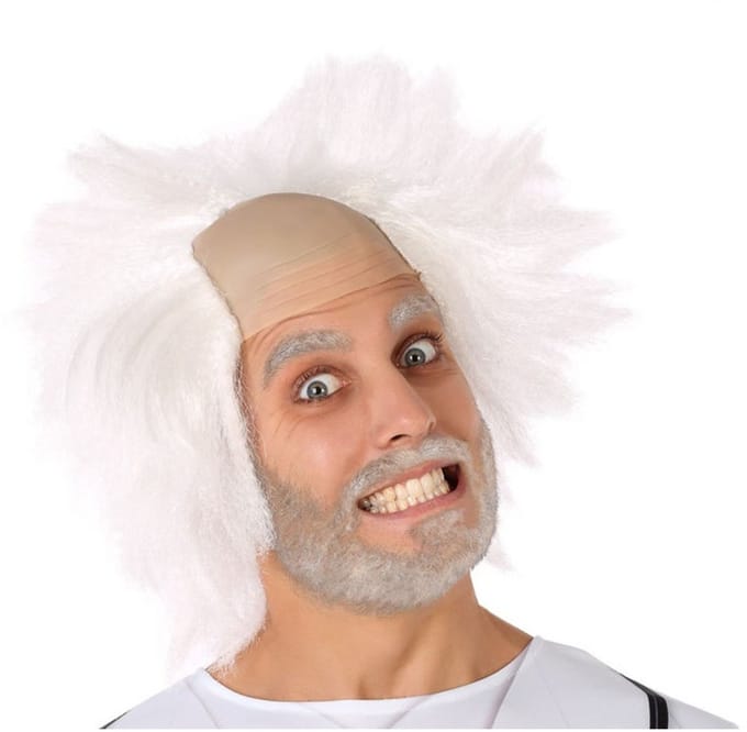 Atosa Verkleedpruik voor heren - wit - Gekke Professor/oude man - Carnaval - half lang warrig haar