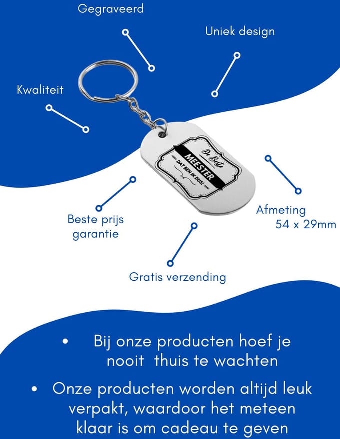 Akyol - de beste meester dat ben ik dus sleutelhanger - Meester - docenten leraren - cadeau - 54 x 29mm