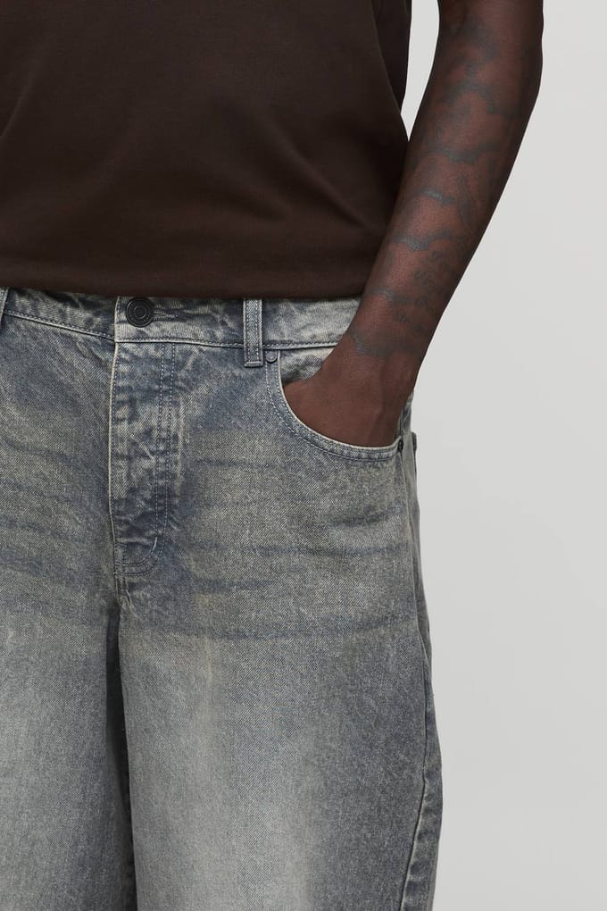 Essential Baggy Parachute Fit Rigid Washed Jeans | Stone | Size 46S