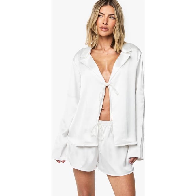 boohoo Dames Bruids Satijn Overhemd | Ivory | Maat: 12