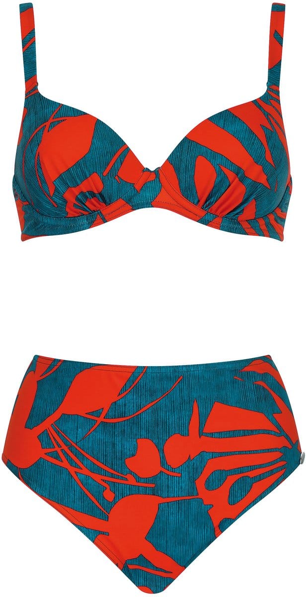 Sunflair Dames Bikini - Voorgevormde Beugelbh - Volle Cup - Taille Slip - Rood/Blauw - 40C