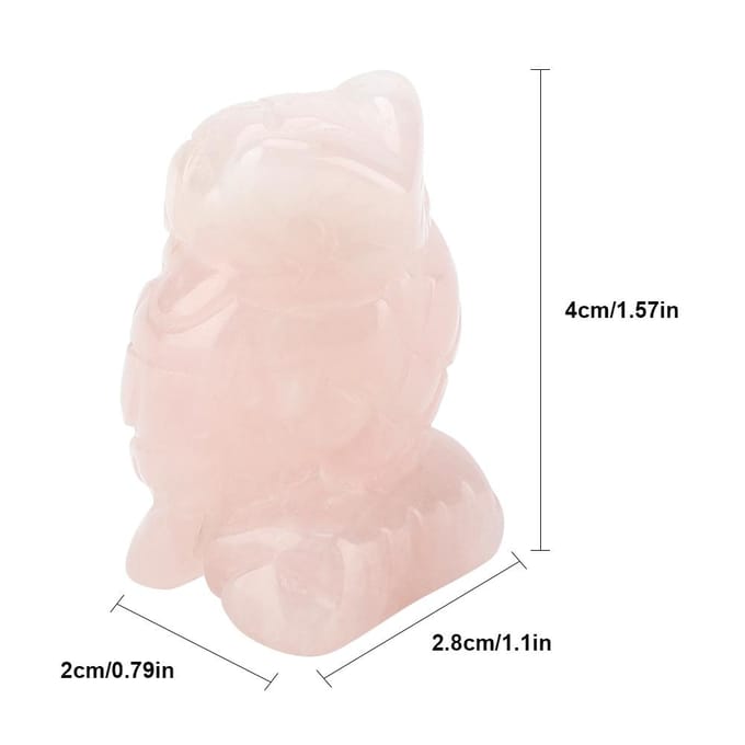 Rose Quartz Carved Owl shaped Decor Pink Crystal Healing Stone Gemstone Decoration (1.5in) white