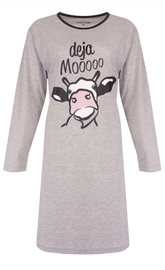 Temptation Dames Nachthemd - Bigshirt - Lange Mouw - Grijs Melange - Maat M
