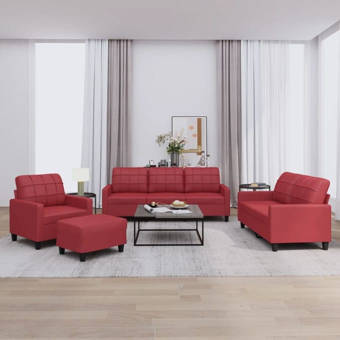 vidaXL - 4-delige - Loungeset - met - kussens - fluweel - wijnrood