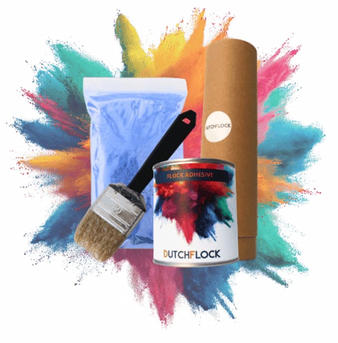 Flocking Kit Blauw Medium | 200gr. flocking poeder - 250ml flock lijm - applicator - kwast