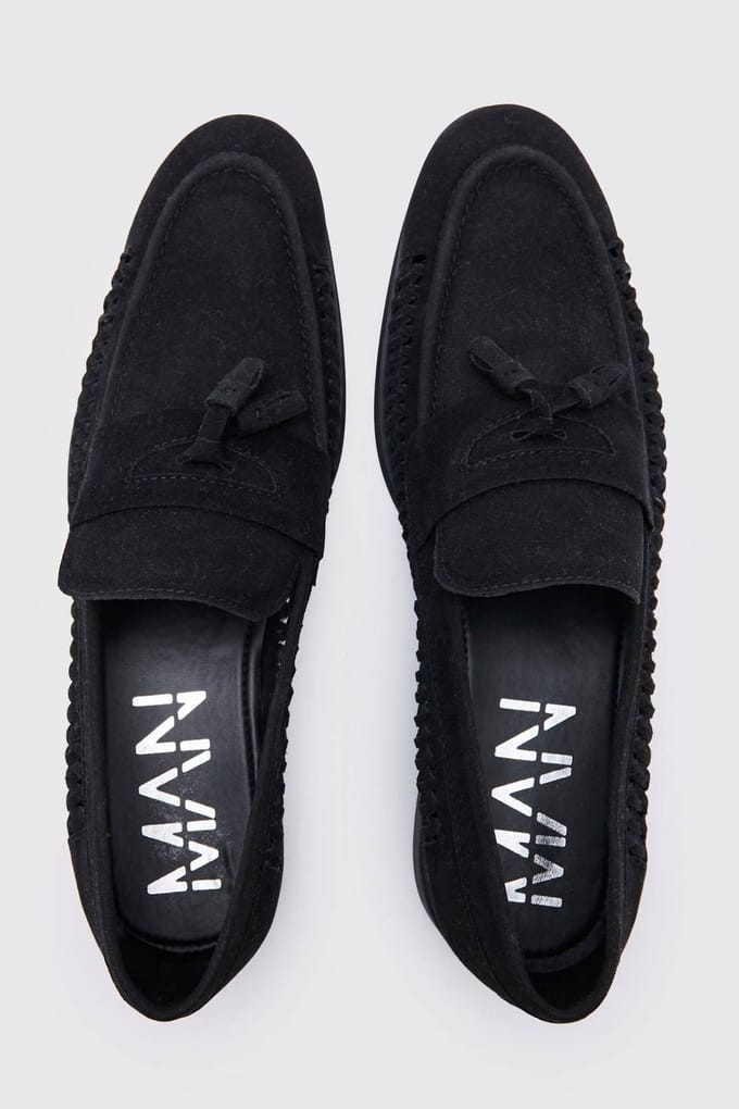 Faux Suède Gevlochten Loafer | Black | Size 42