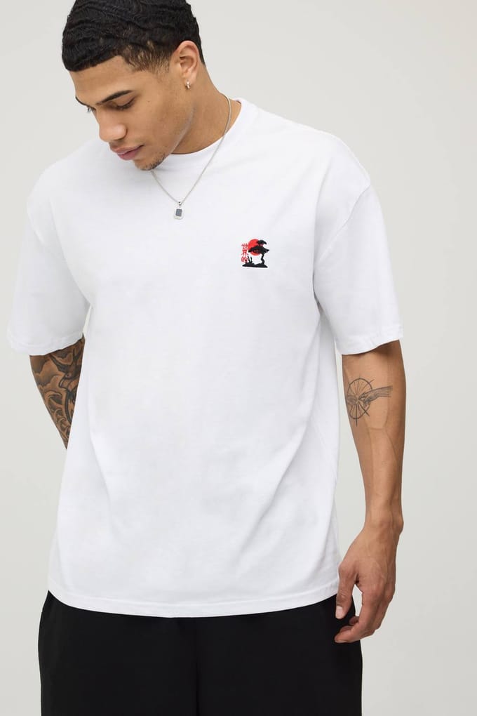 Oversized T-shirt Met Geborduurde Bloesem | White | Size Small