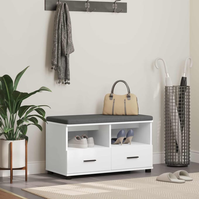 vidaXL - Hallenbank - Wit - 80 - x - 38 - x - 46 - cm - Geengineerd - Hout - en - Stof