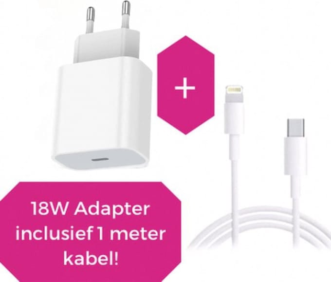 Gmedia 18W USB-C Adapter + 1M - Snel Opladen geschikt voor iPhone en iPad - Wit - inclusief 1 meter oplaadkabel