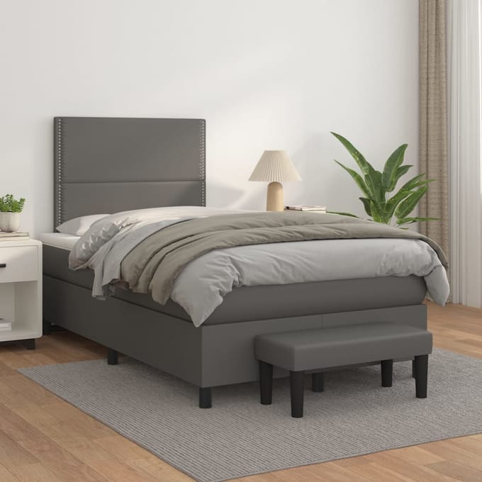 vidaXL - Boxspring - met - matras - kunstleer - grijs - 120x200 - cm