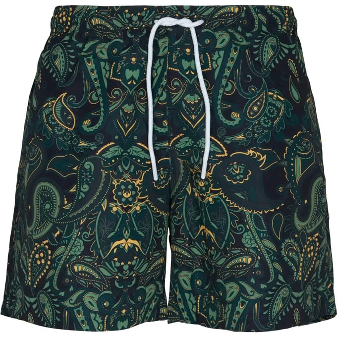 Urban Classics - Paisley Zwemshorts - L - Zwart/Groen