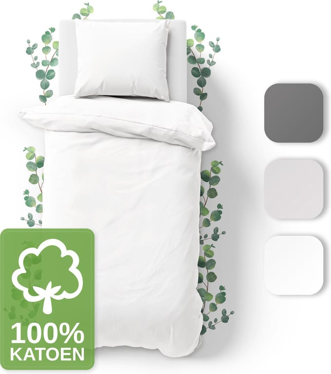 JACOBSON Dekbedovertrek - 135x200 cm + 1 Kussensloop 80x80 cm - 100% katoen - met Rits - Wit