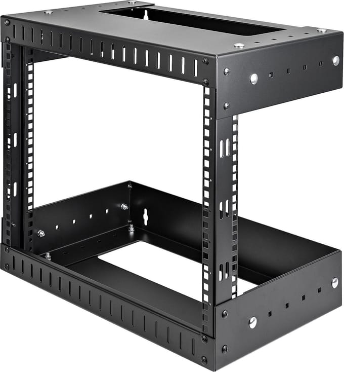 StarTech.com 8U 19 Wandmonteerbaar Netwerk Rack, Verstelbare Diepte 30 tot 51cm, 2 Post Open Frame Rack voor Switch/Data/AV/IT/Communicatie Apparatuur met Kooimoeren & Schroeven