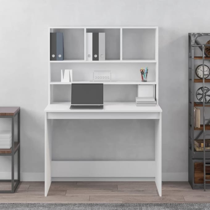 vidaXL - Bureau - met - schappen - 102x45x148 - cm - bewerkt - hout - wit