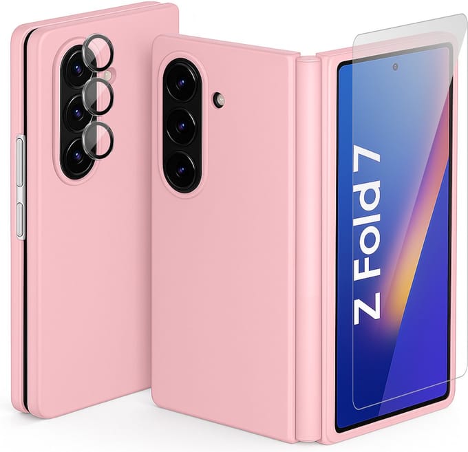 Hoesje geschikt voor Samsung Galaxy Z Fold 7 - Screenprotector Glas & Camera Protector - Mat Back Case Roze