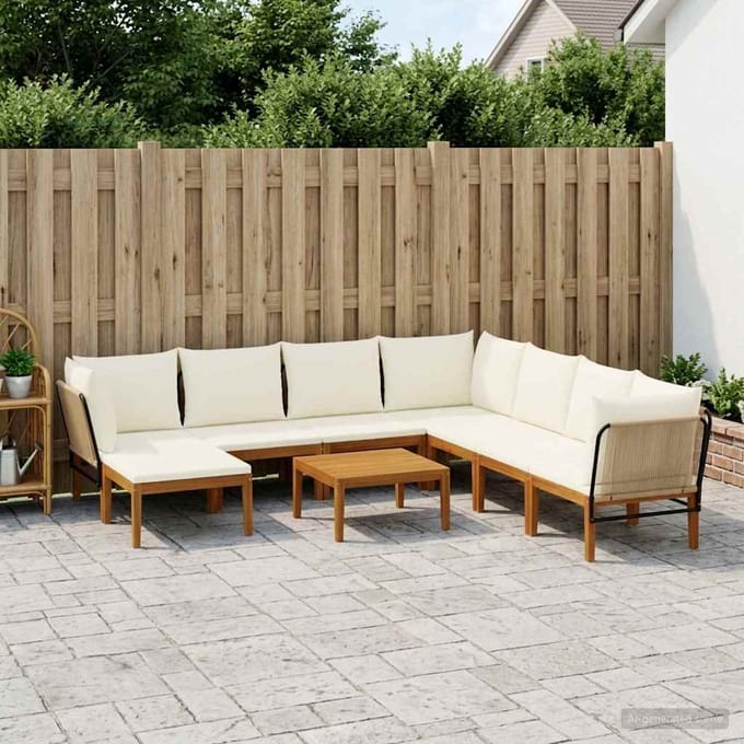 vidaXL - 9 - st - Massief - acaciahout - & - touw - Naturel