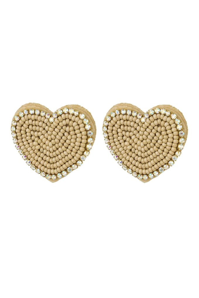 Kralen oorbellen hart met strass Beige Glas