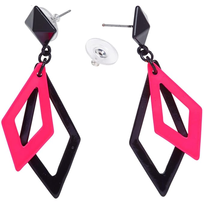Zwart met neon roze hippie oorbellen
