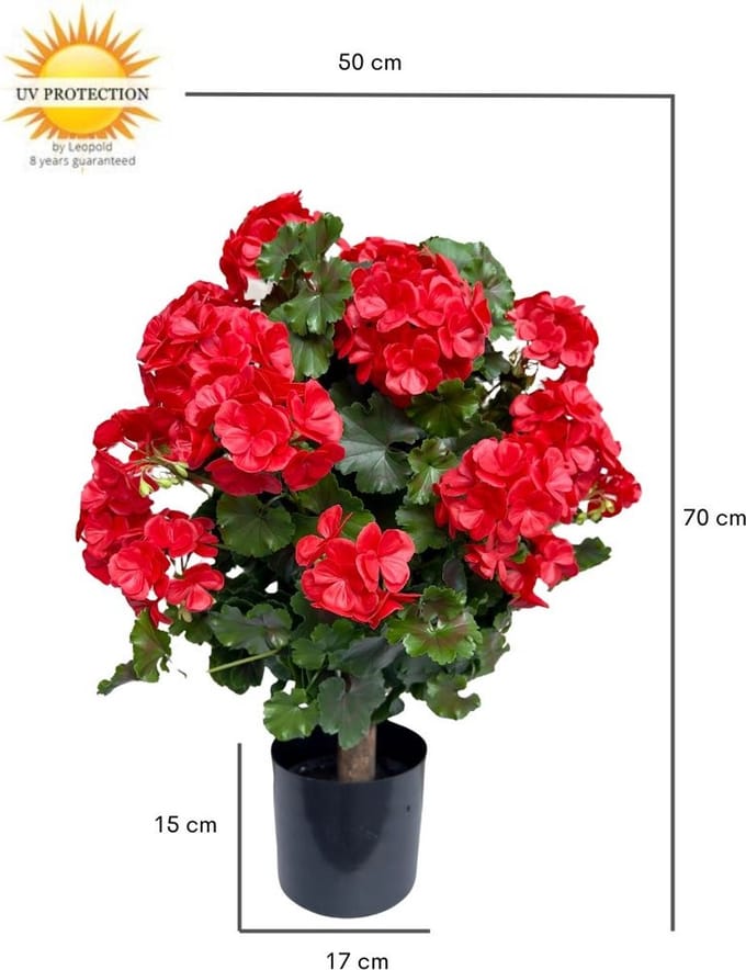 Geranium bol kunstplant 50cm UV rood