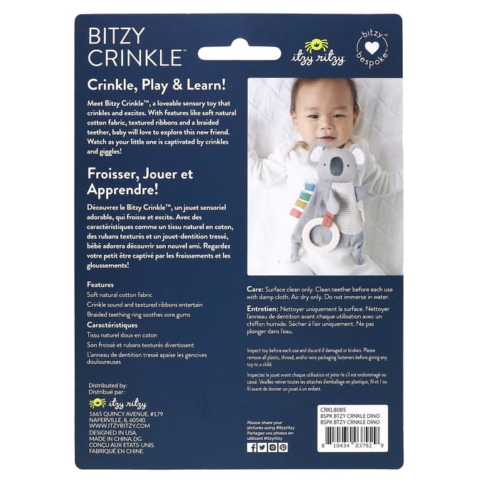 itzy ritzy, Bitzy ritsel, sensorisch ritselspeeltje met tider, 0 maanden en ouder, dino, 1 stuk beige
