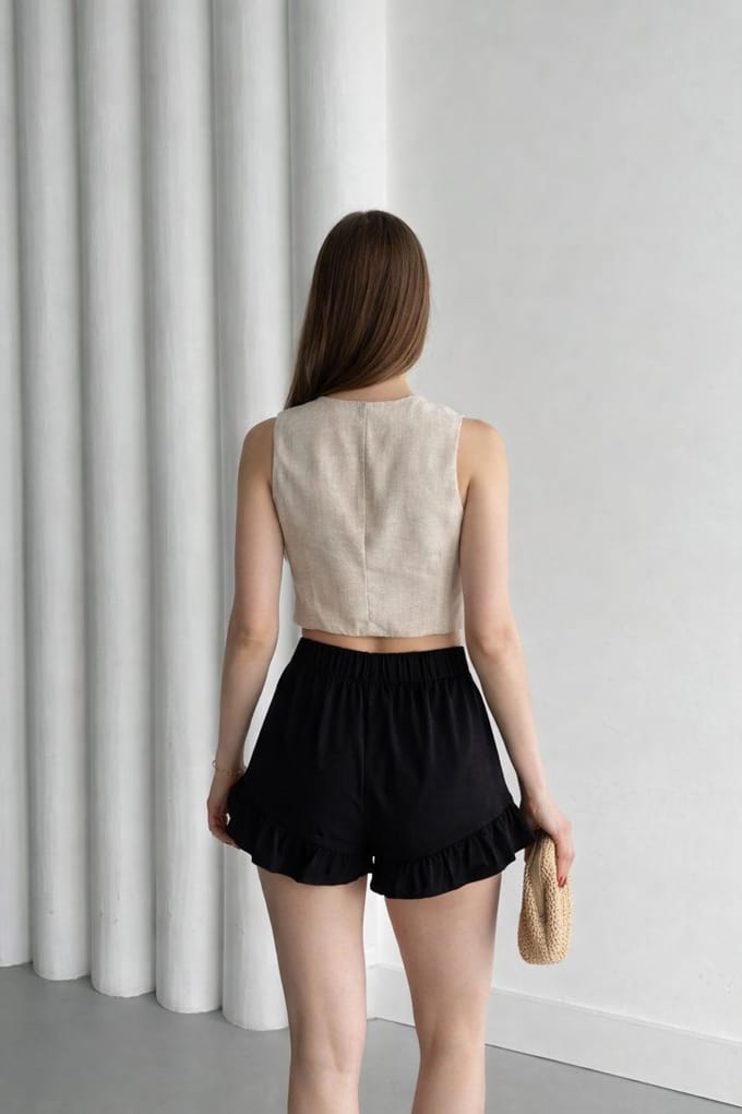Hoge Taille Rimpelige Brede Pantalon Shorts