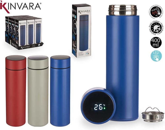 Kinvara Thermosfles met LED-scherm - Blauw - RVS - Temperatuur Display - Thermosbeker - Waterfles - 400ml