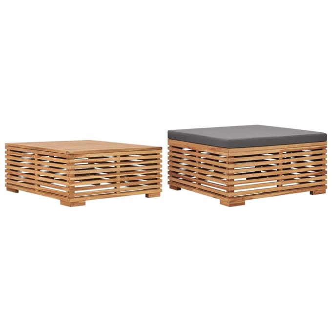 vidaXL - Tuintafel - en - voetensteun - met - donkergrijs - kussen - teakhout