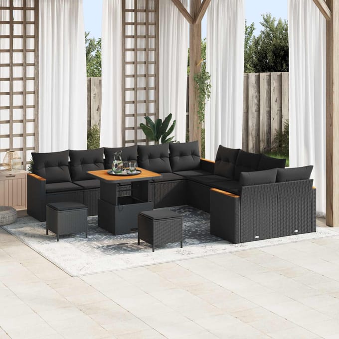 vidaXL - Tuinbank - Set - 13 - st - Zwart - poly - rattan