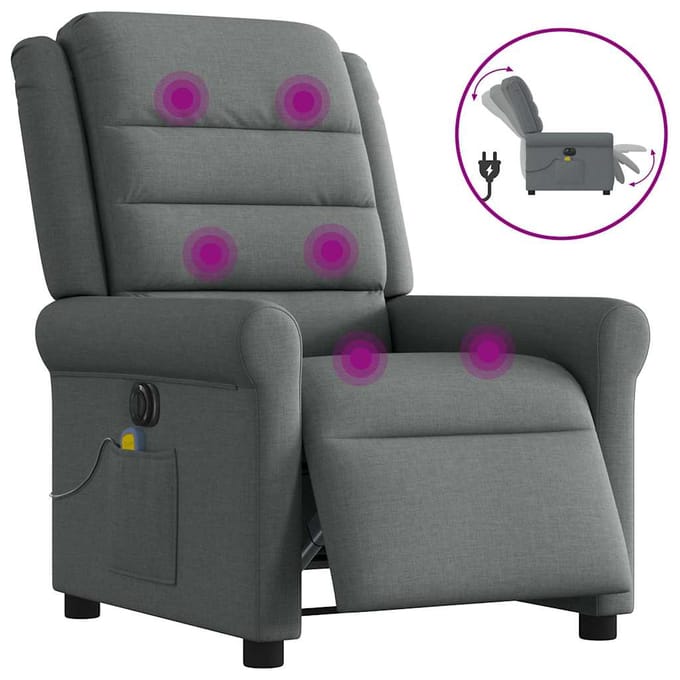 vidaXL - Massagestoel - elektrisch - verstelbaar - stof - donkergrijs