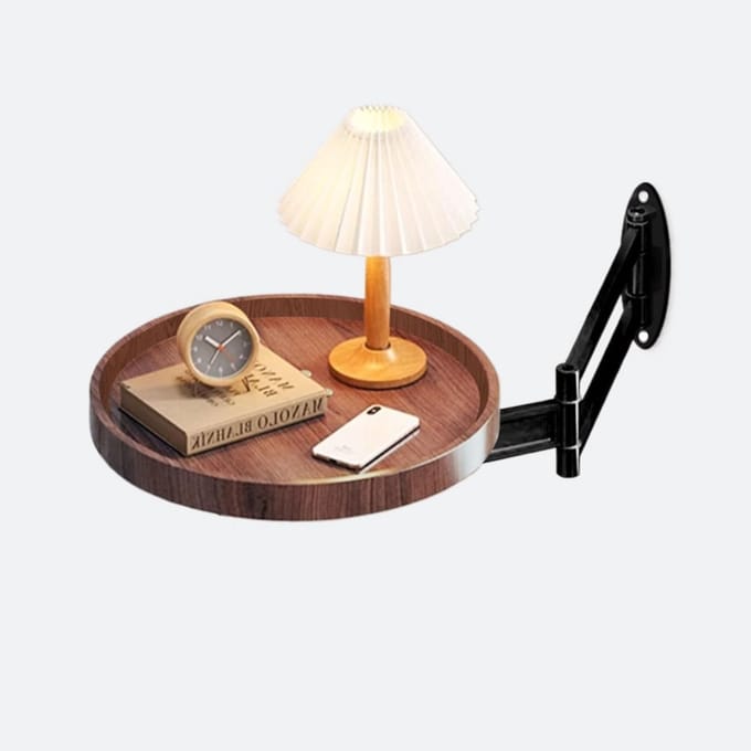 Wandklaptafel Rond - Inklapbaar Bureau - Ruimtebesparend Werken - Intrekbare Plank - 30cm Diameter - Bruin Design