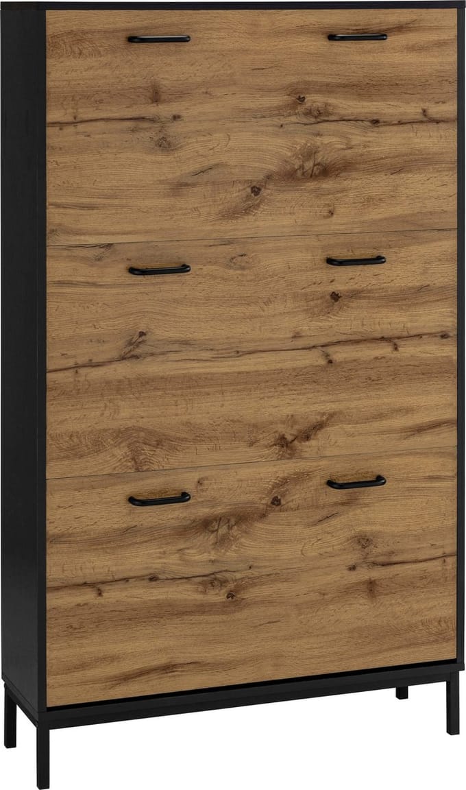 Rocco-Schoenenkast - 3 Kleppen - Zwart Eikenlook