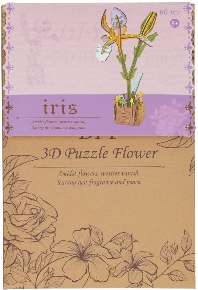 Lobbes houten bouwpakket 3D Iris bloemen 60-delig knutselset.