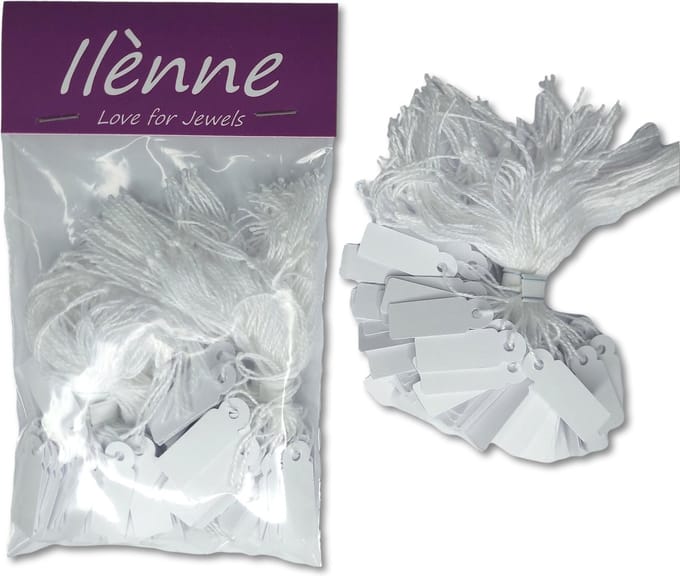 Ilènne - Kleine prijskaartjes met koord - 11x29 mm - 200 stuks - Wit - prijslabels
