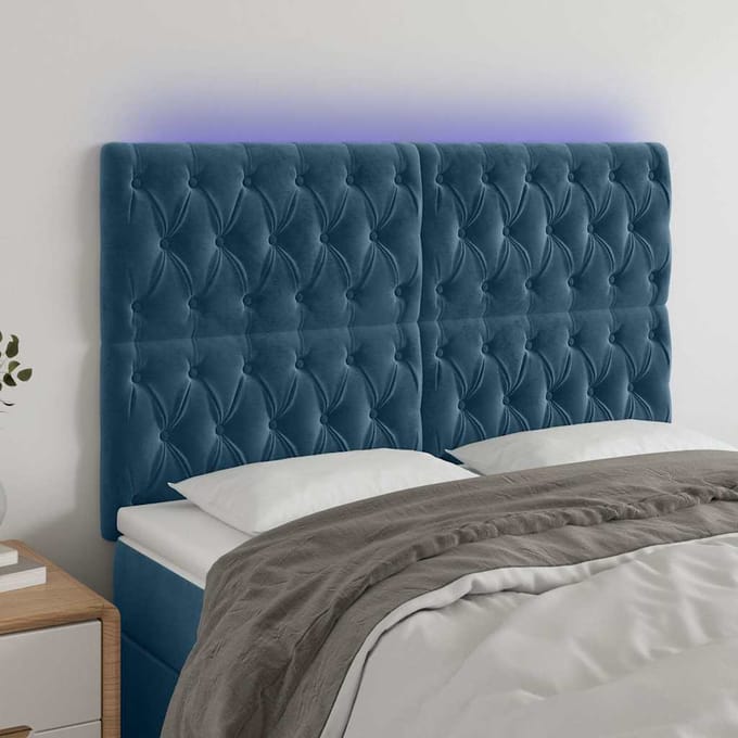 vidaXL - Hoofdbord - LED - 160x7x118/128 - cm - fluweel - donkerblauw